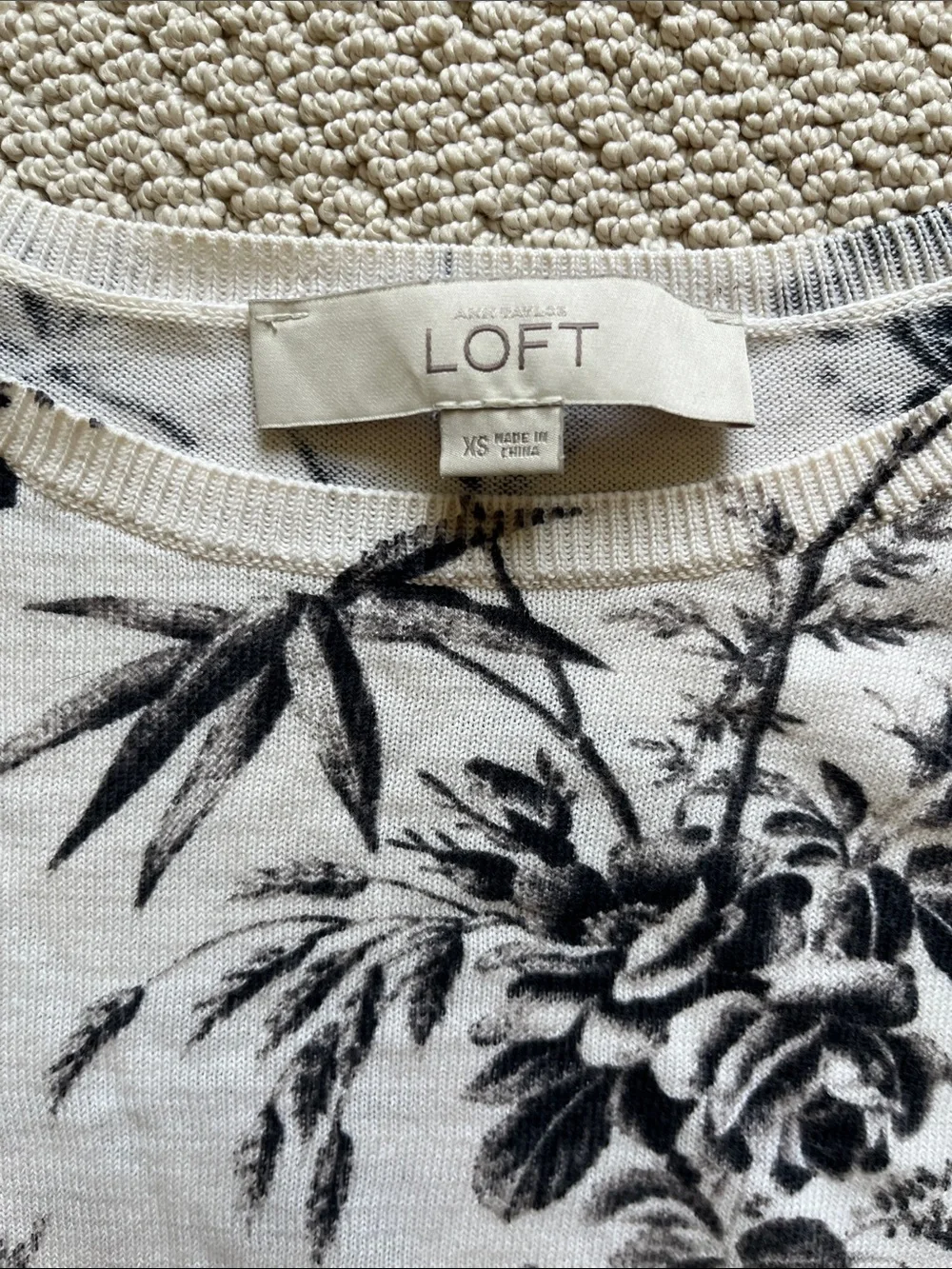 LOFT Black & White Floral Crewneck Sweater